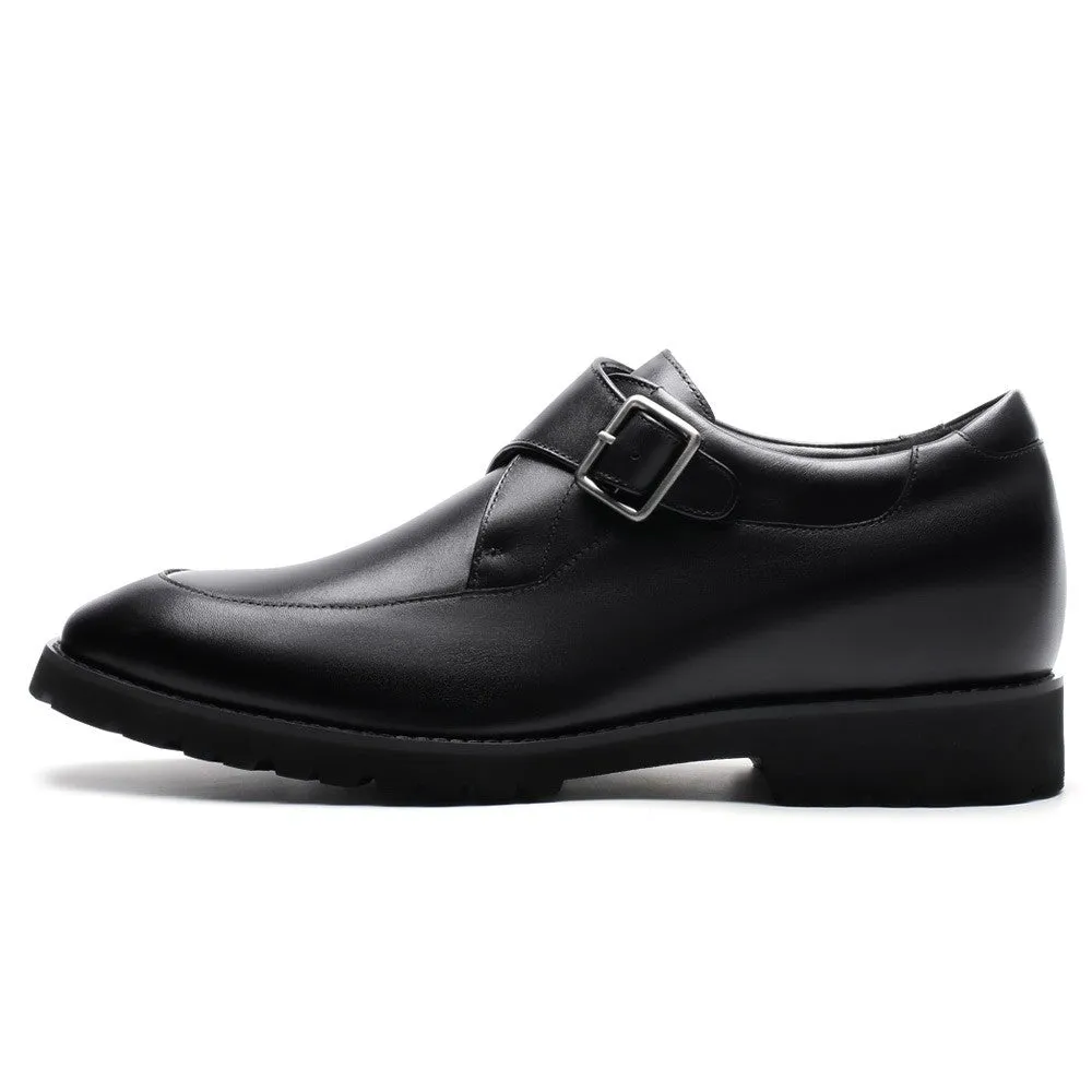 7 CM/2.76 Inches CMR CHAMARIPA  Men's Height Increasing Dress Shoes - Black Leather Monk Strap