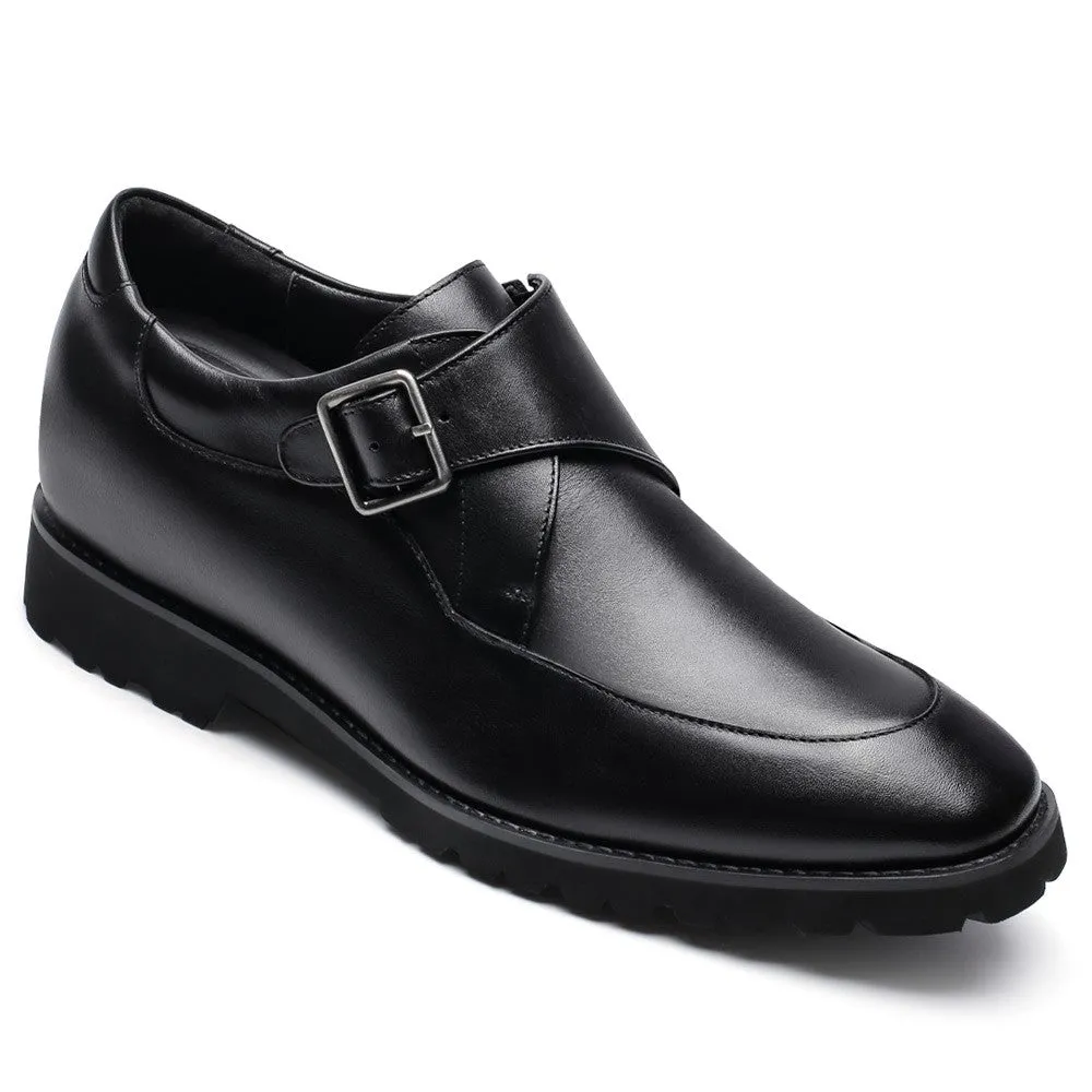 7 CM/2.76 Inches CMR CHAMARIPA  Men's Height Increasing Dress Shoes - Black Leather Monk Strap