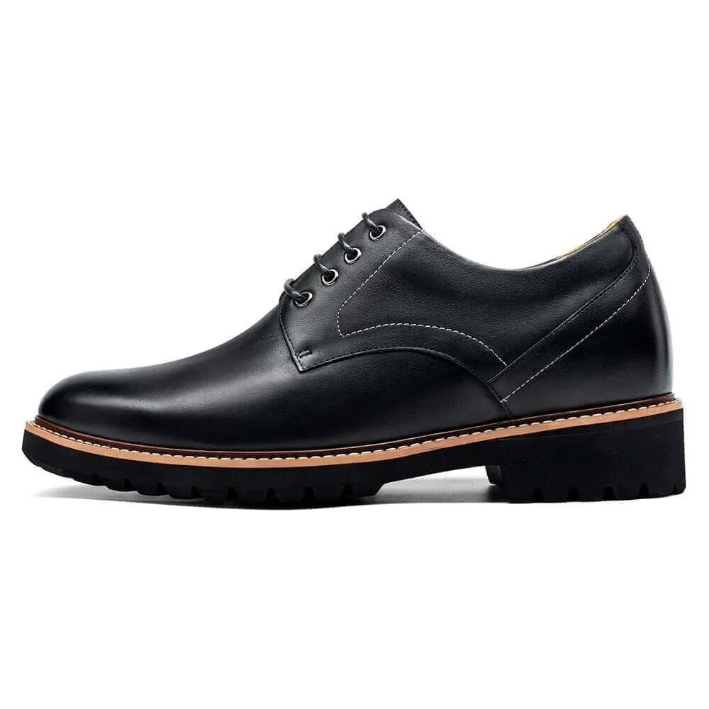 8 CM / 3.15 Inches CMR CHAMARIPA Men's Black Leather Derby Elevator Dress Shoes