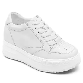 8 CM/3.15 Inches CMR CHAMARIPA White Cowhide Leather Elevator Shoes for Women