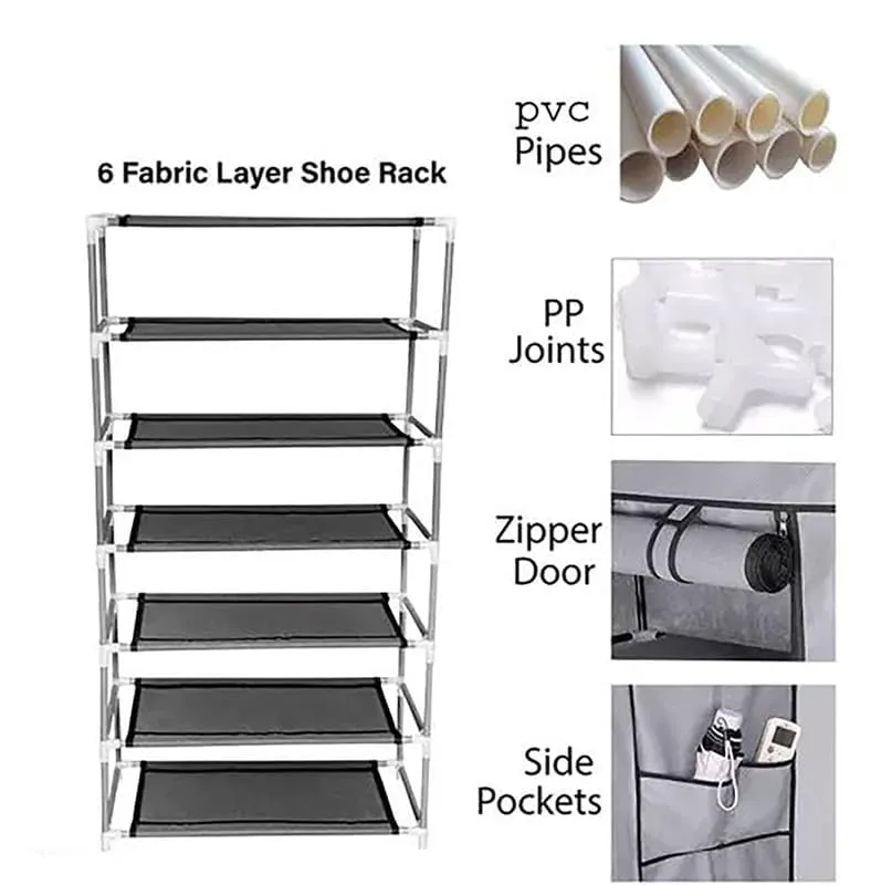 A&D 6-Shelves Shoe Rack/Multipurpose Storage Rack with Dustproof Cover | Maroon