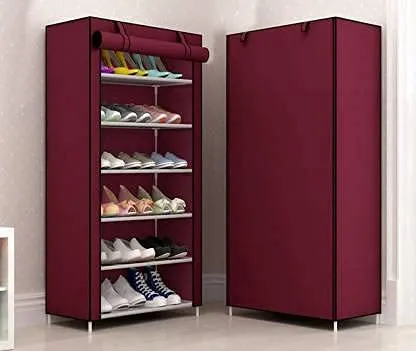 A&D 6-Shelves Shoe Rack/Multipurpose Storage Rack with Dustproof Cover | Maroon