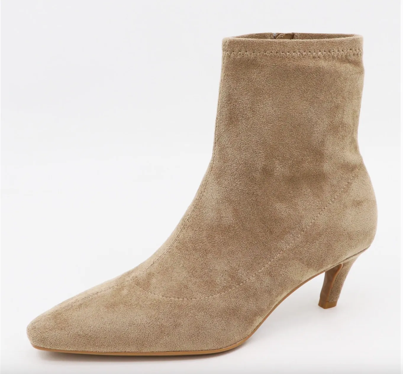 Bamboo Women Kitten Heel Almond Toe Suede Sock Booties