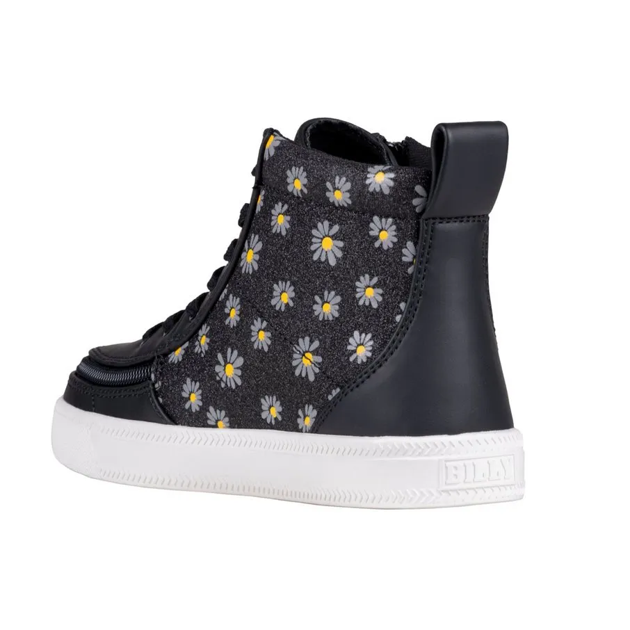 Billy Footwear (Toddlers) - High Top Black Daisy Faux Leather Shoes