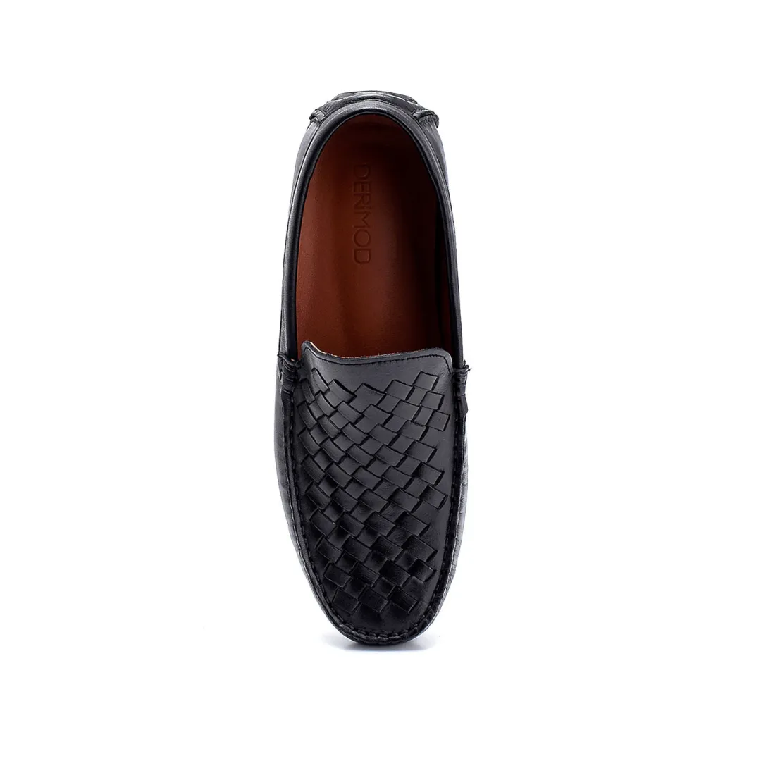 Black Men Leather Knit Detailed Loafer