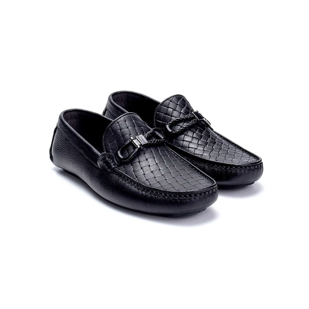 Black Men Leather Printed Loafer