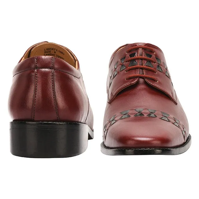 Carrey Leather Derby Style Dress Shoes for Men - Black and Burgundy Colors