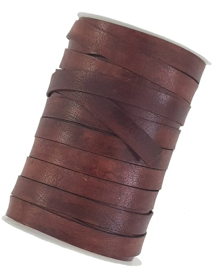 Cherry  Brown flat Leather cord 10 mm wide x 1 mm thick