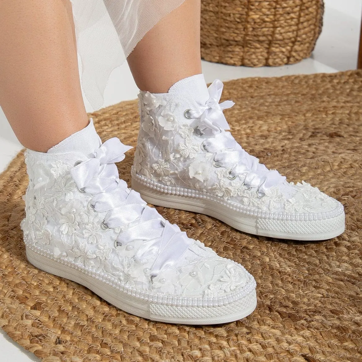 Claire Vegan Lace Wedding Sneakers | White