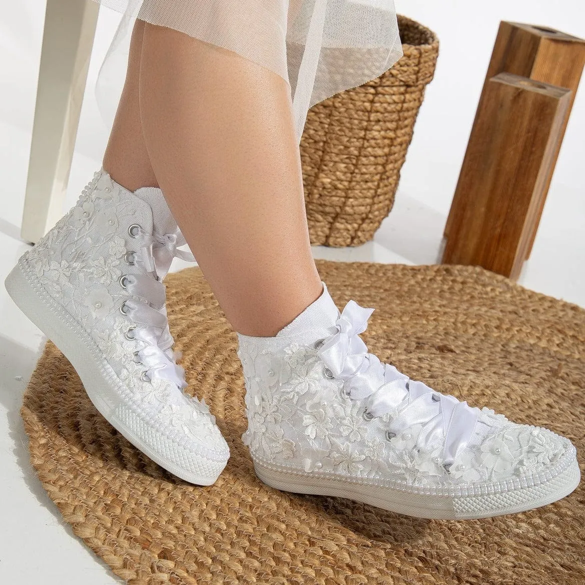 Claire Vegan Lace Wedding Sneakers | White