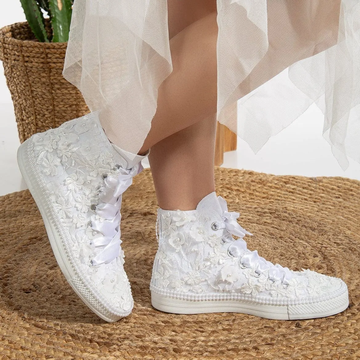 Claire Vegan Lace Wedding Sneakers | White