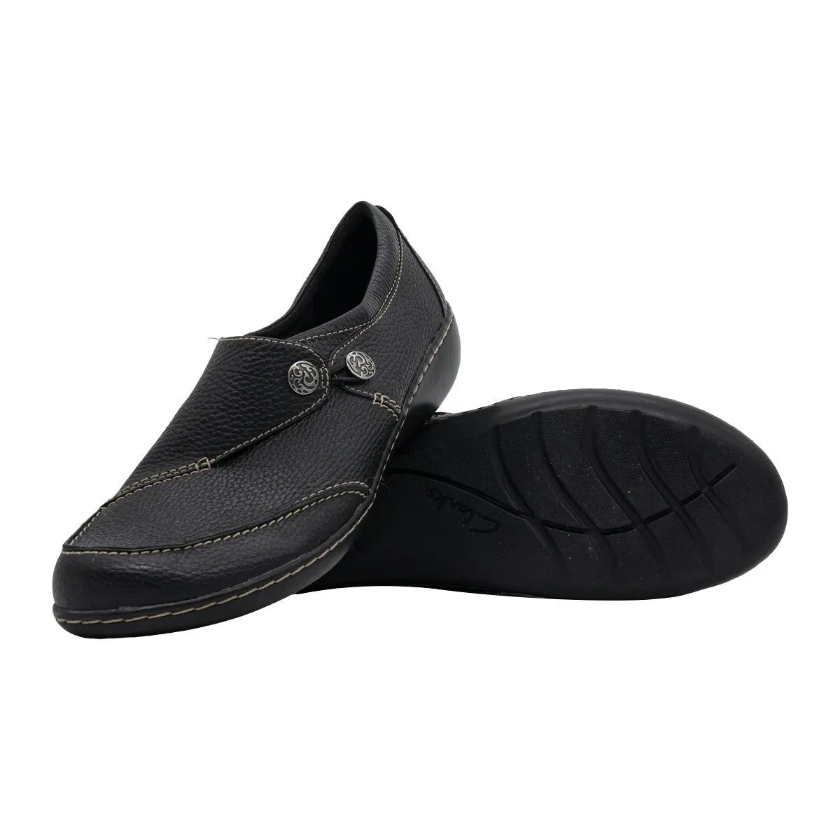 Clarks Ashland Lane Q Casual Flat Shoes Leather Black Colour For Women