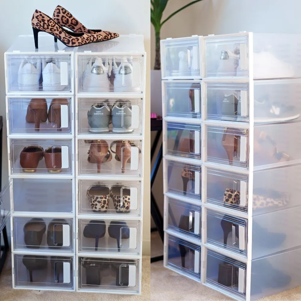 Clear Plastic Stackable Shoe Boxes Storage Containers