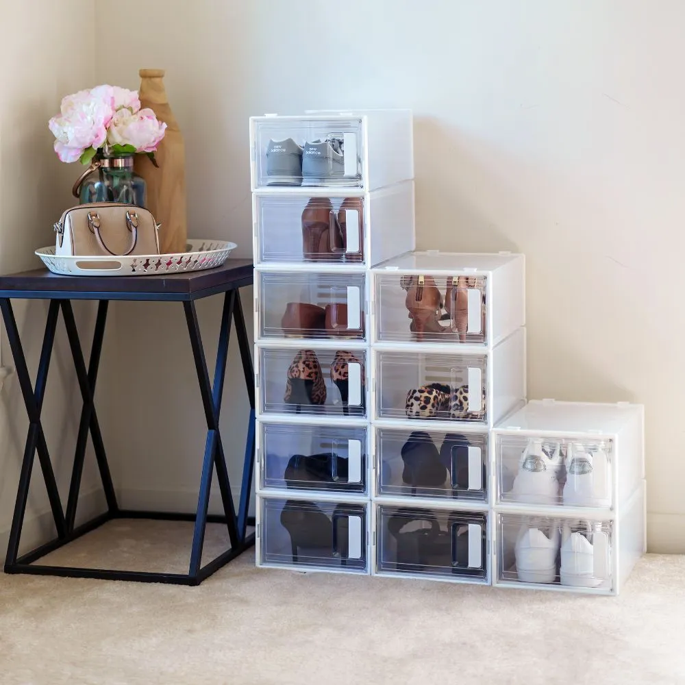 Clear Plastic Stackable Shoe Boxes Storage Containers