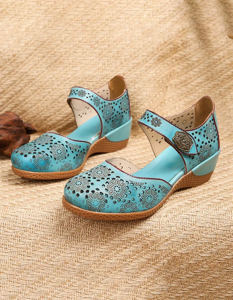 Ethnic Style Ankle Strap Close Toe Wedge Sandals 46-42