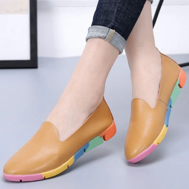 Flat shoes | Colored sole | Ladies loafers Leathers Shoes | Durable Gifts for women | Ladies Sneakers