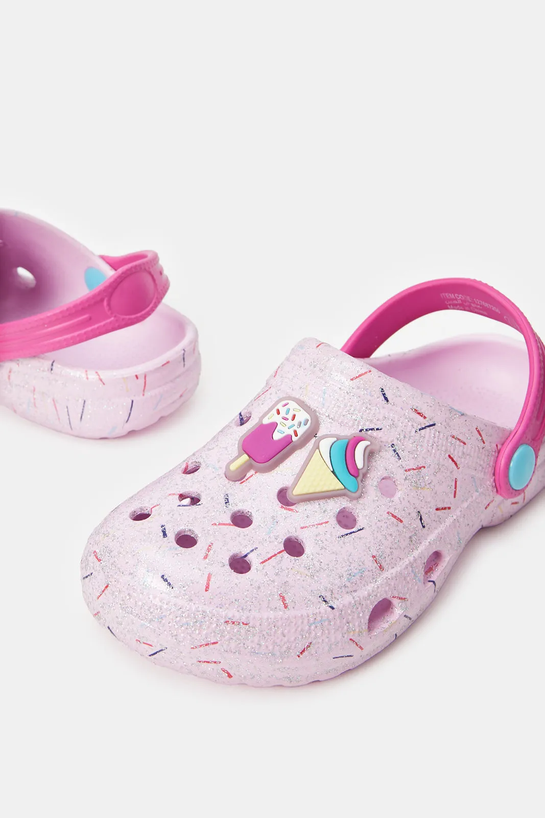 Girls Pink Glitter Clogs