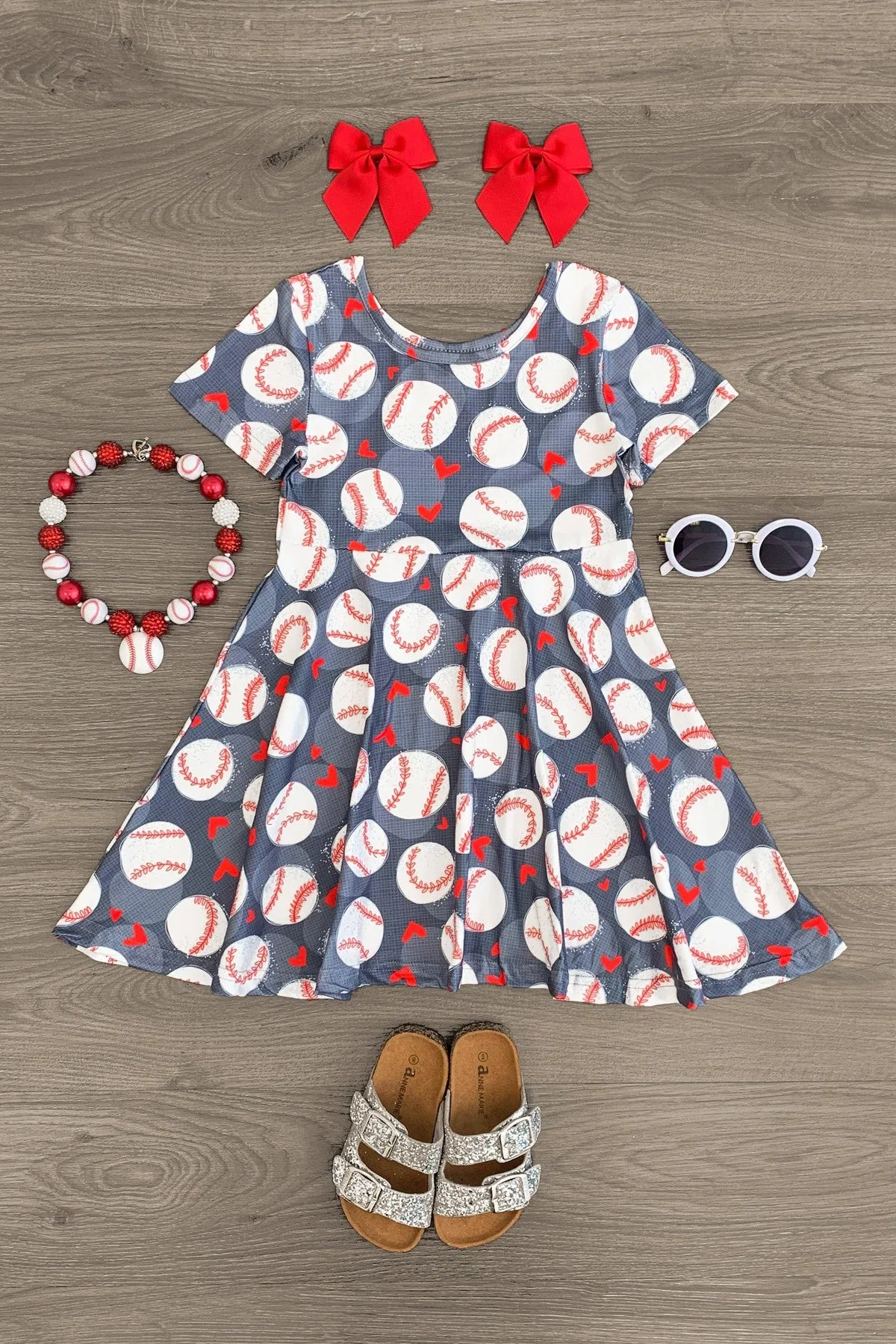 Gray Baseball Hearts Dress