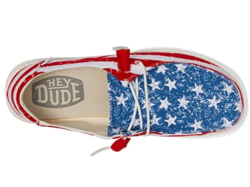 Hey Dude Women's Wendy Patriotic Star Spangled Size 8 | Women's Shoes | Women's Slip On Shoes | Comfortable & Light-Weight