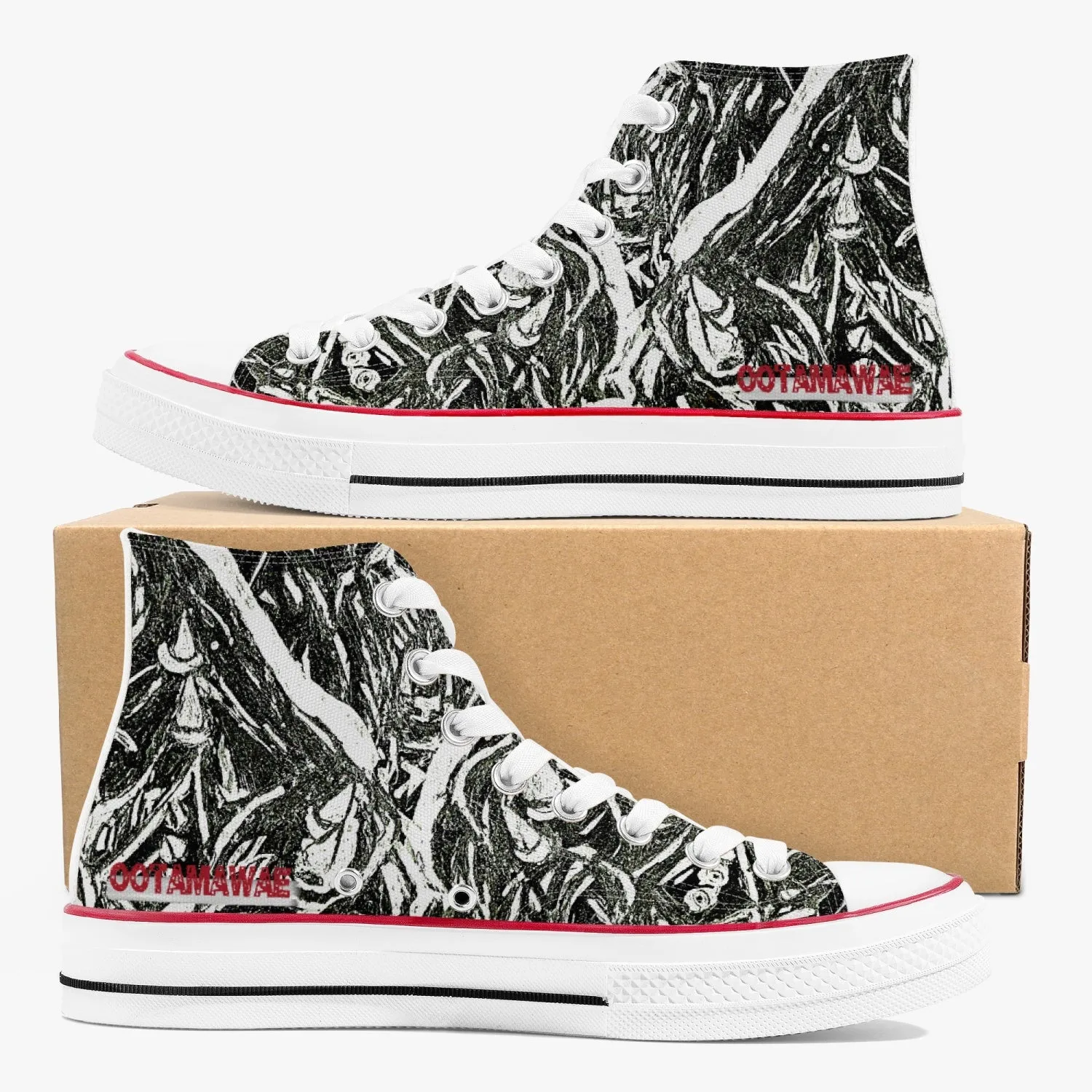 High-Top Canvas Shoes - Black drawing