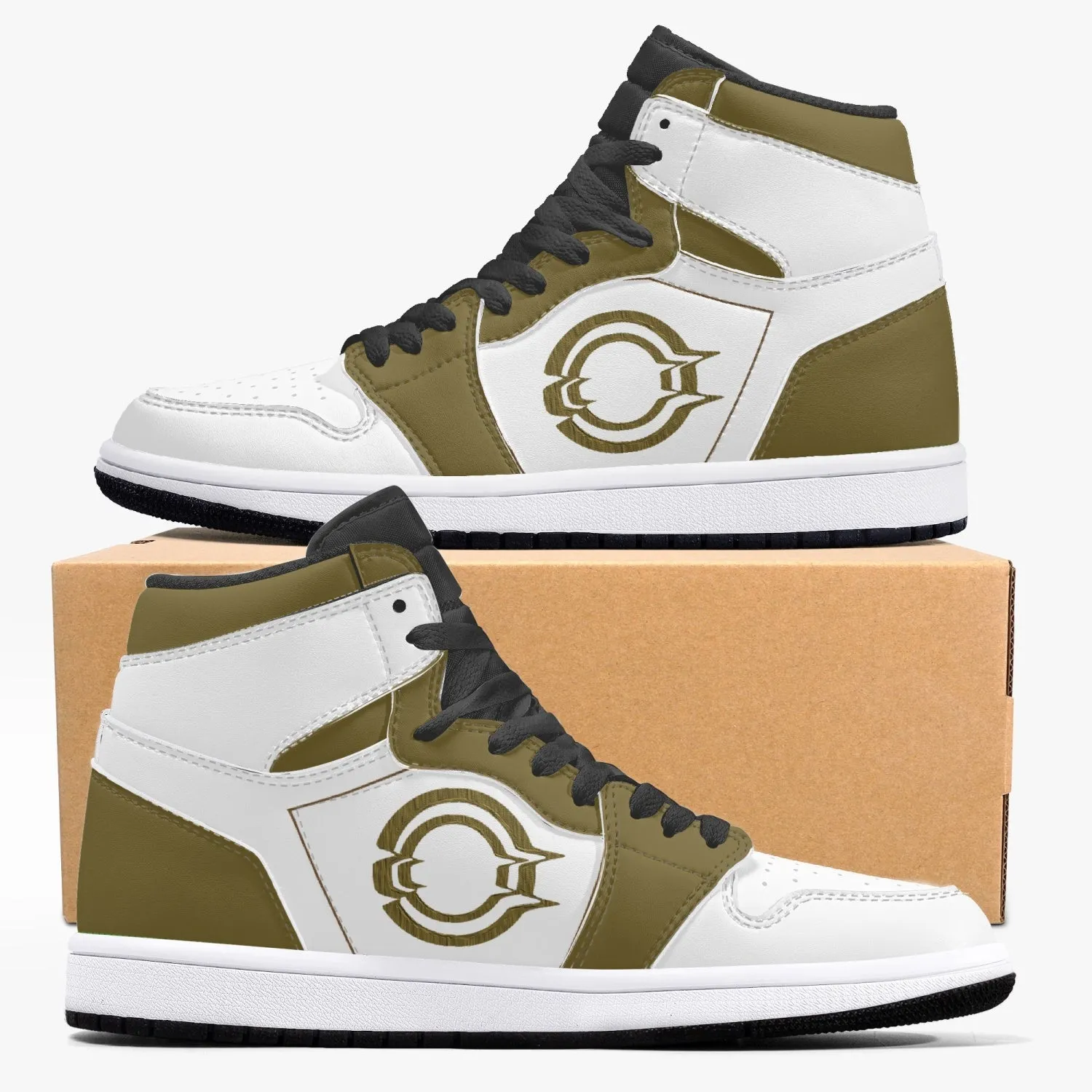 High-Top Leather Sneakers Brown&White