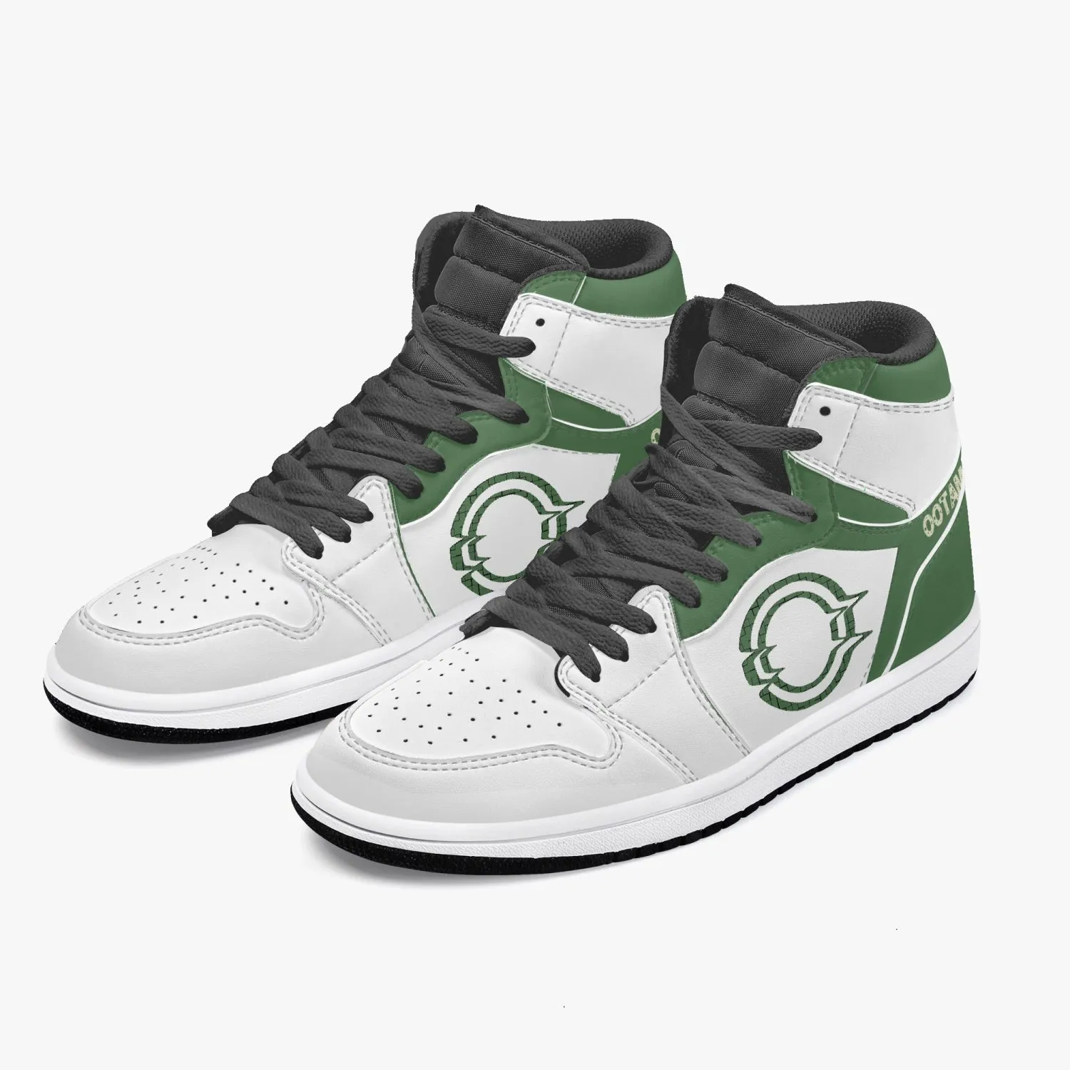 High-Top Leather Sneakers White&Green