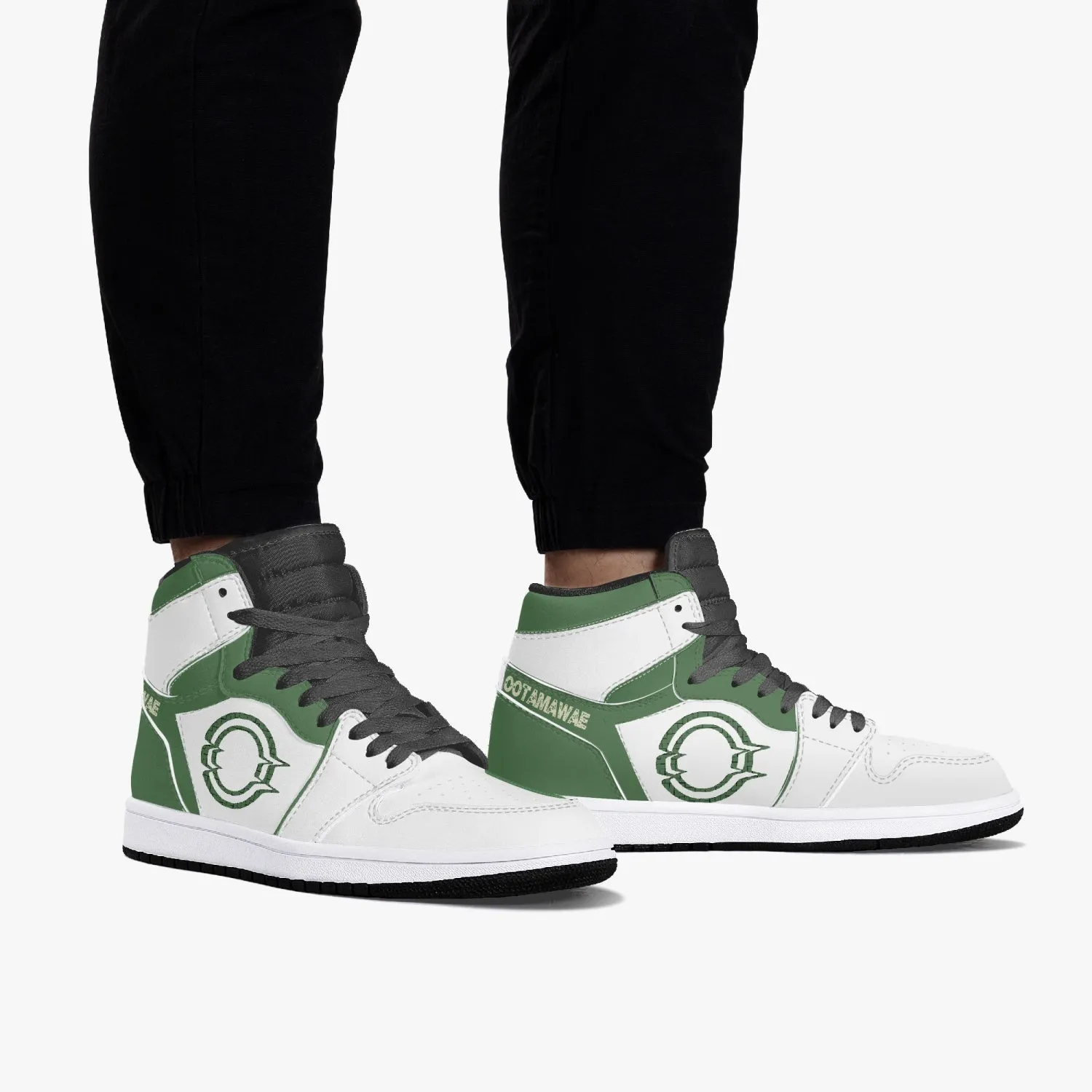 High-Top Leather Sneakers White&Green