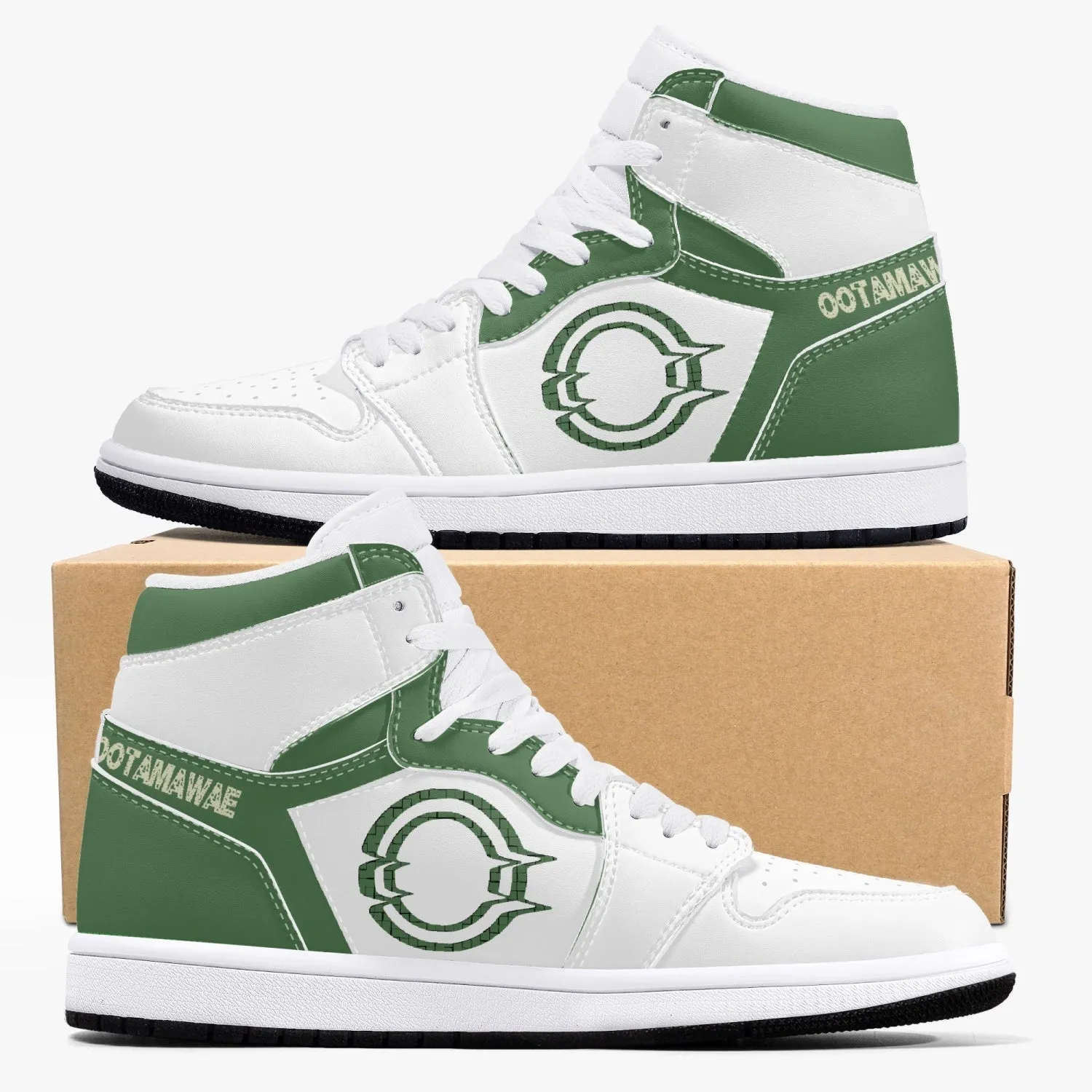 High-Top Leather Sneakers White&Green