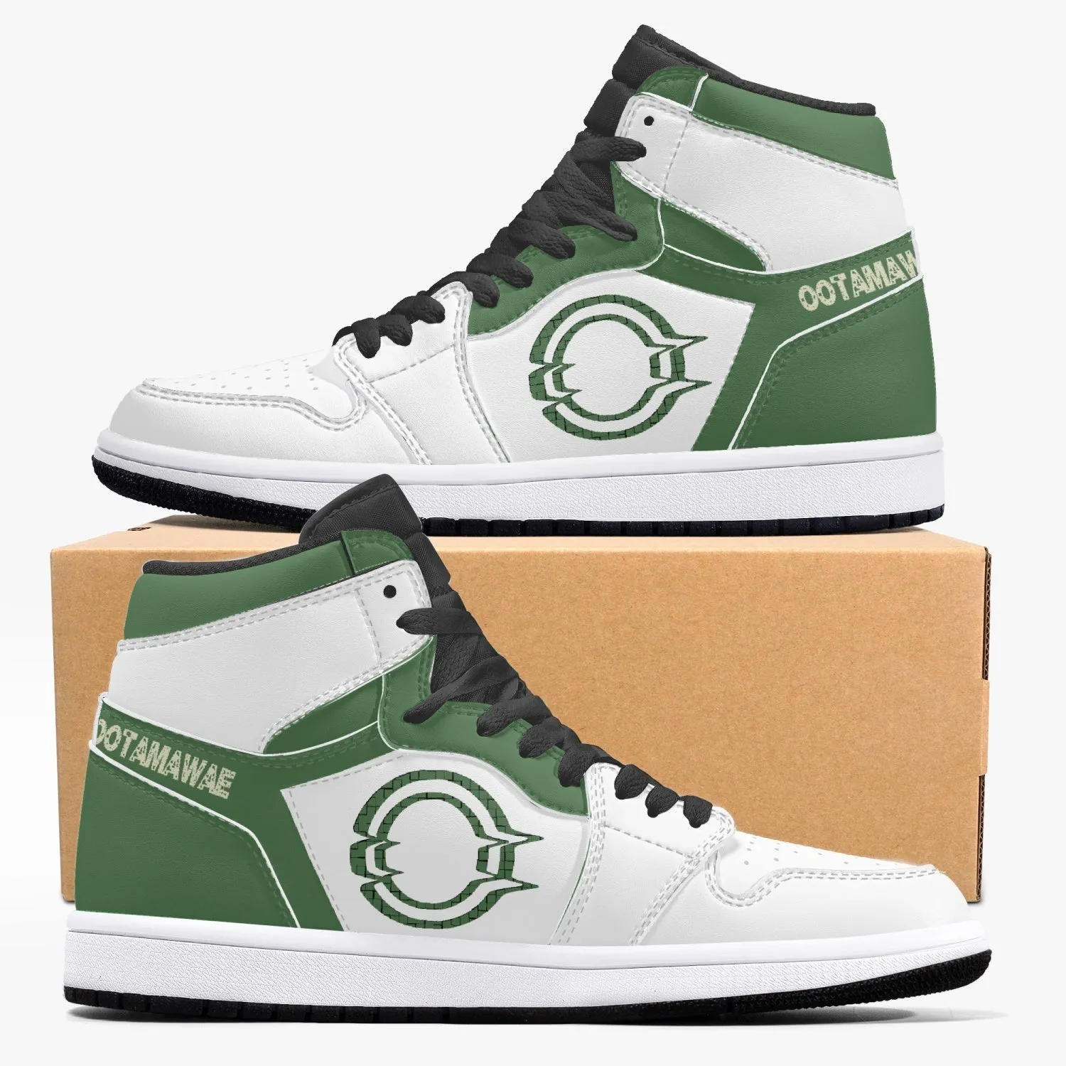 High-Top Leather Sneakers White&Green