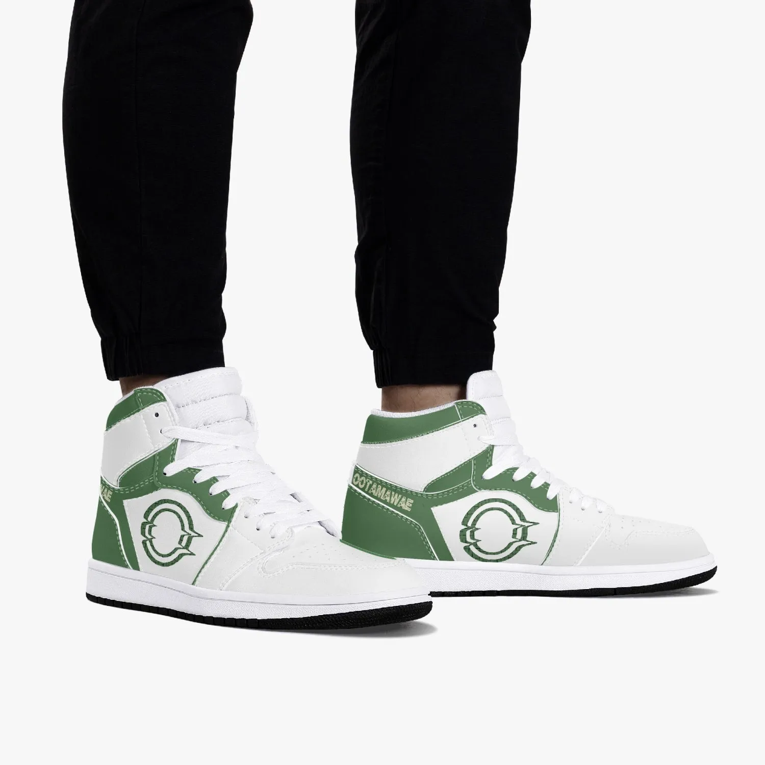 High-Top Leather Sneakers White&Green