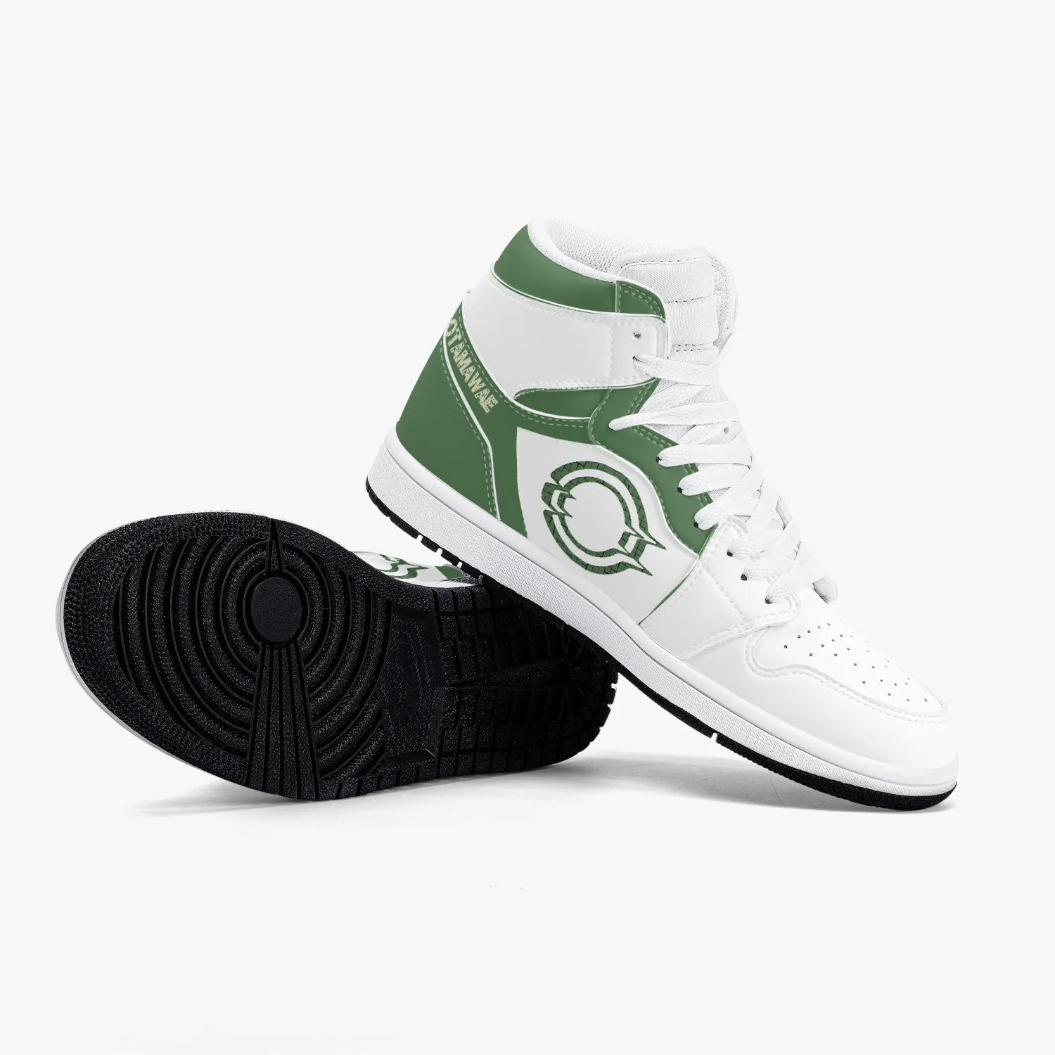 High-Top Leather Sneakers White&Green