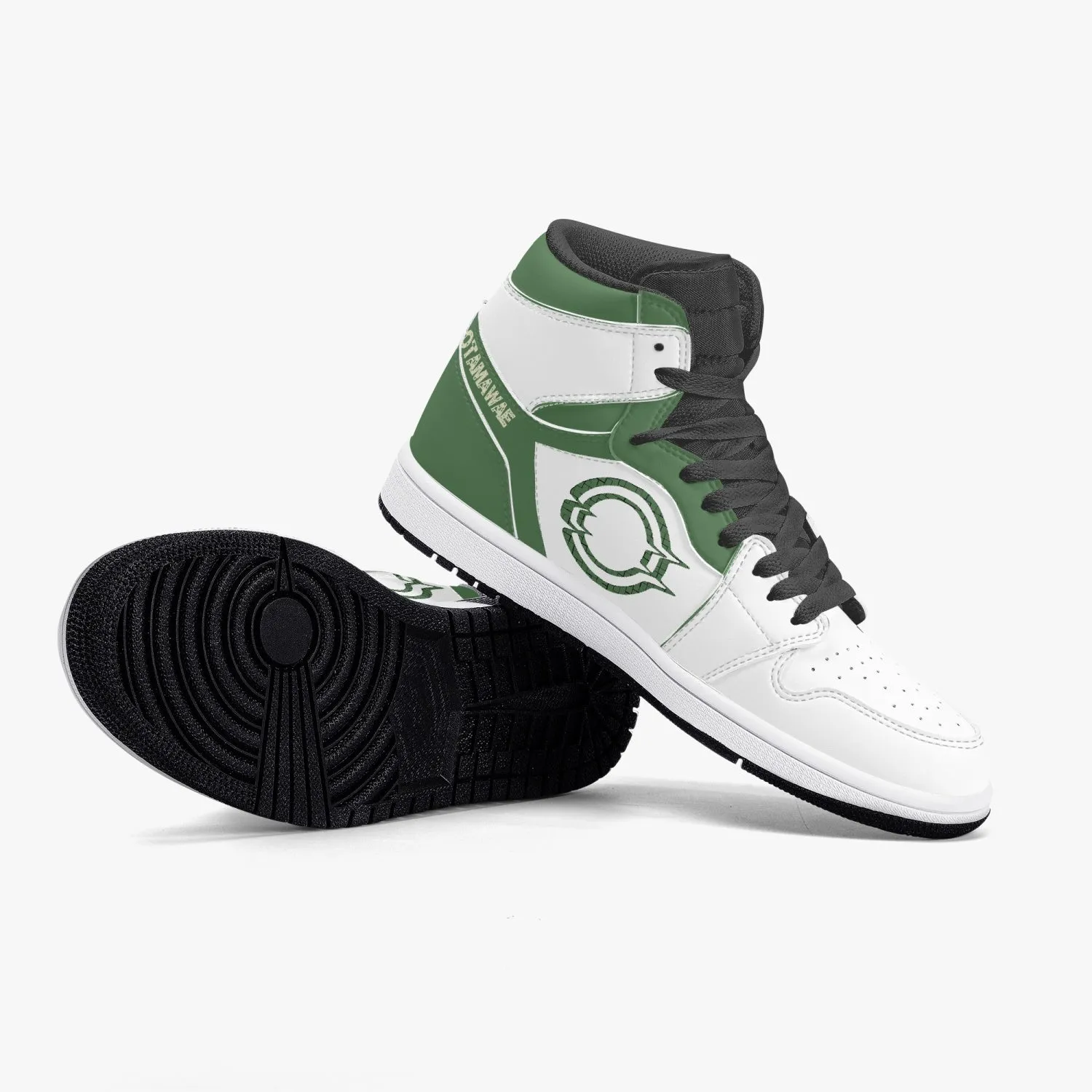 High-Top Leather Sneakers White&Green