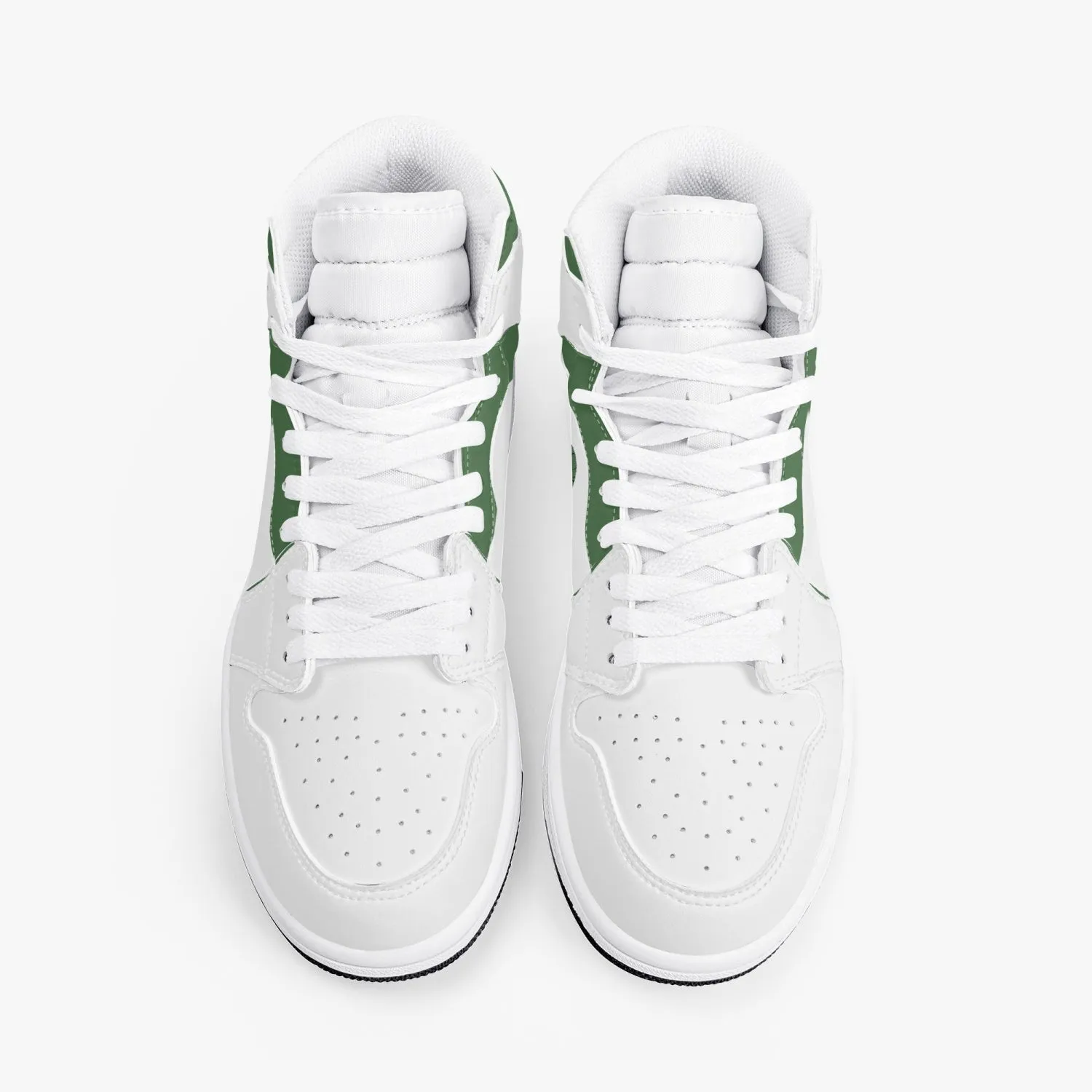 High-Top Leather Sneakers White&Green