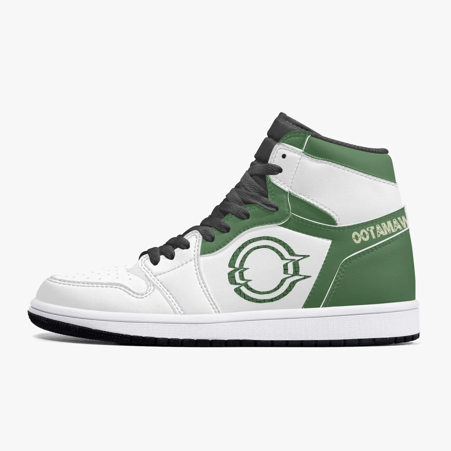 High-Top Leather Sneakers White&Green