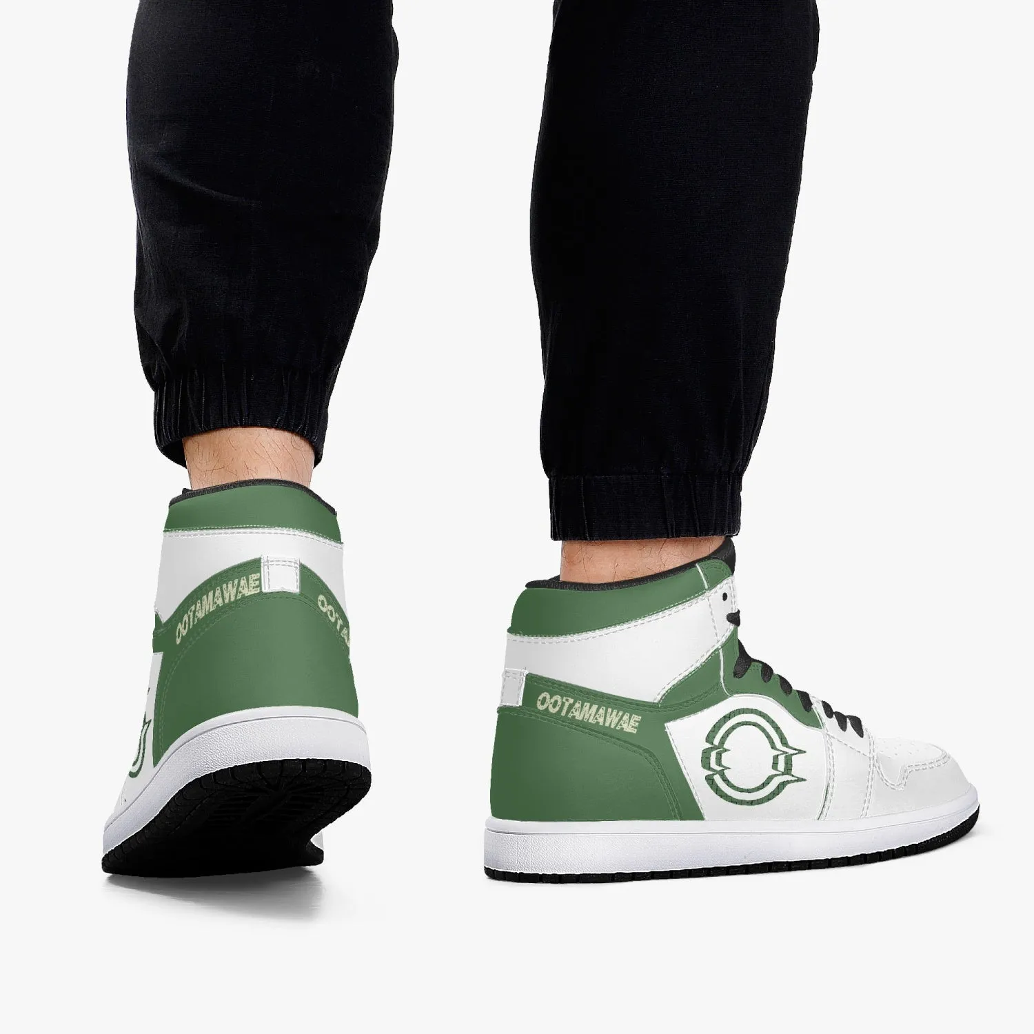 High-Top Leather Sneakers White&Green