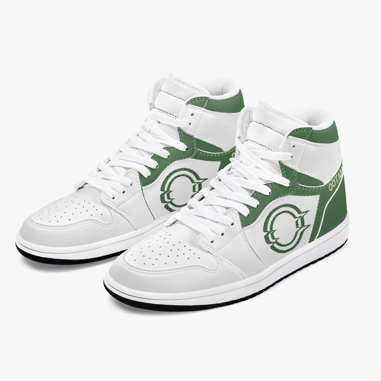 High-Top Leather Sneakers White&Green