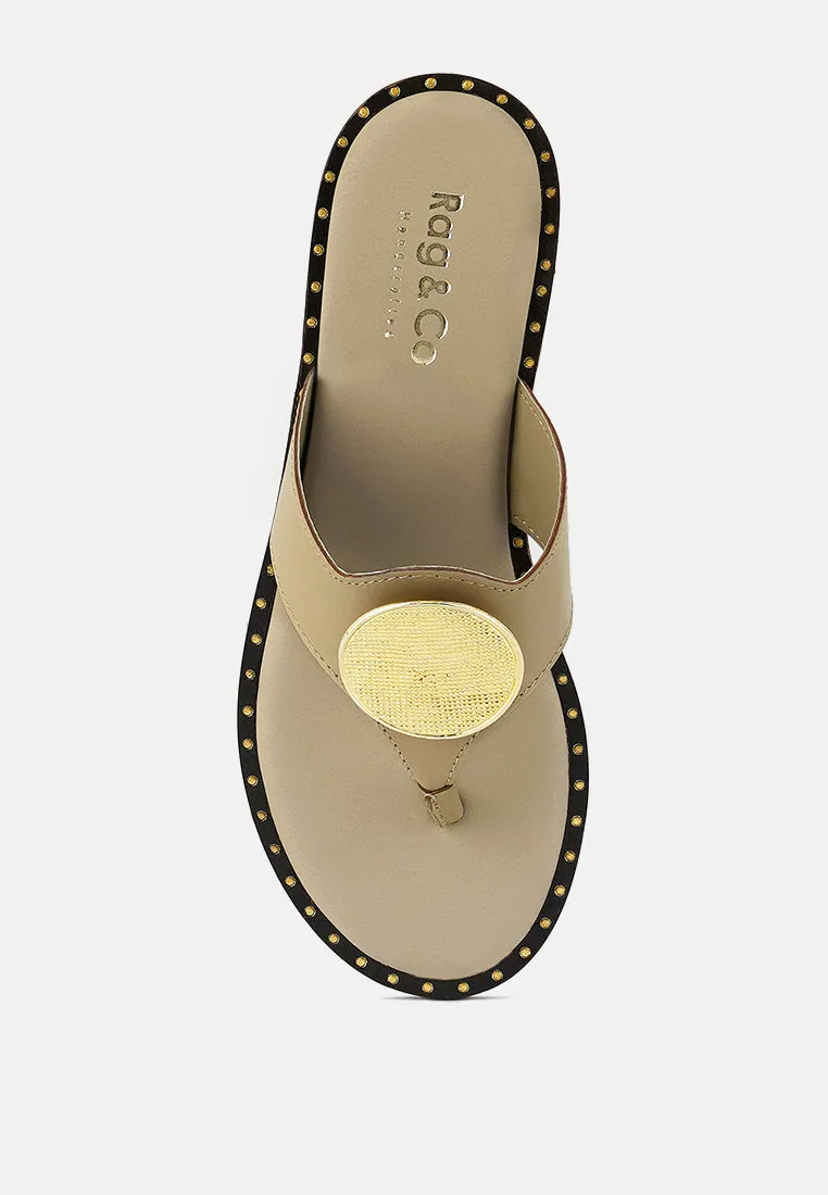 Kathleen Buckle Embellished Slip On Thong Sandals