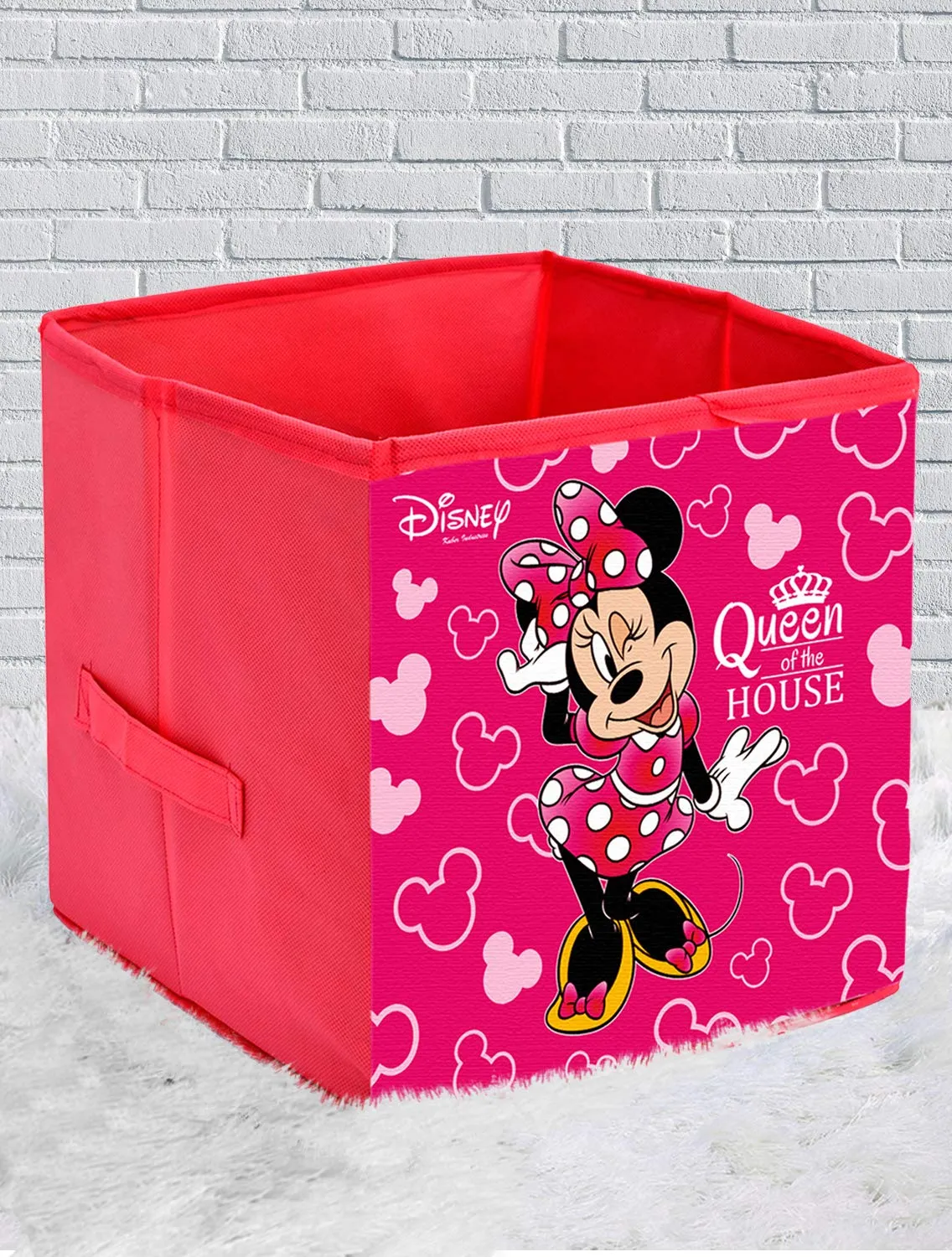 Kuber Industries Disney Minnie Print Non Woven 2 Pieces Fabric Foldable Storage Cube For Toy,Books,Shoes Storage Box With Handle,Extra Large (Pink)-KUBMART16160