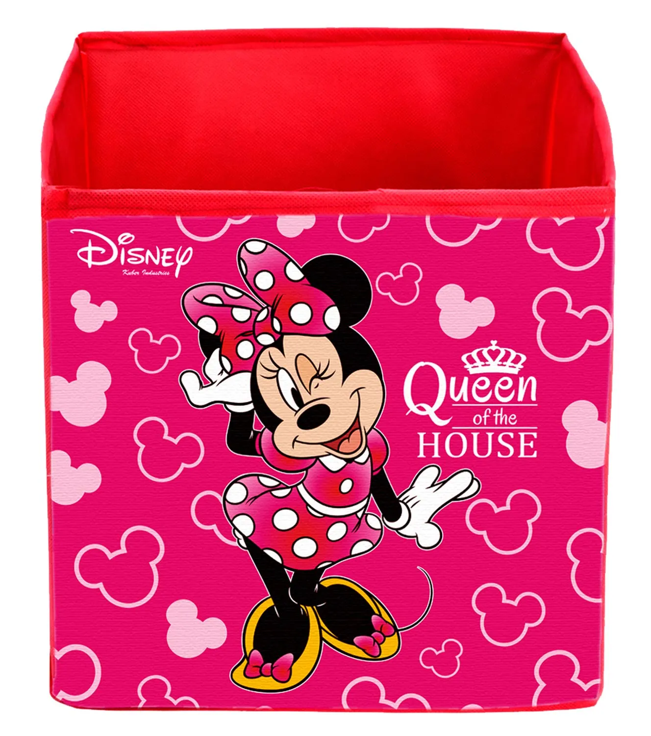 Kuber Industries Disney Minnie Print Non Woven 2 Pieces Fabric Foldable Storage Cube For Toy,Books,Shoes Storage Box With Handle,Extra Large (Pink)-KUBMART16160