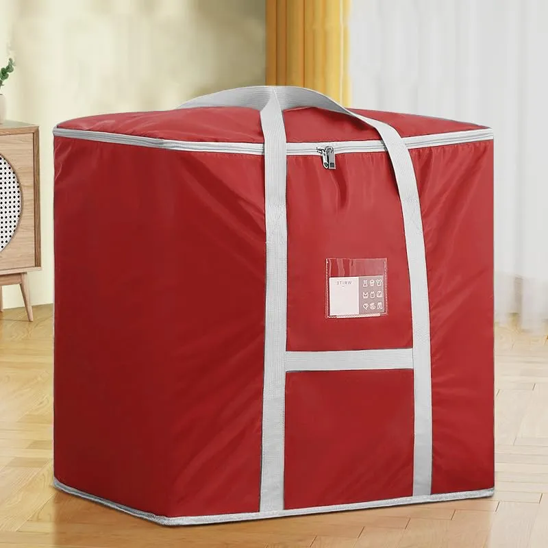 Kuber Industries Storage Bag | Foldable Storage Bag | Moisture Proof Wardrobe Organizer | Underbed Storage Bag for Blanket-Clothes | Travel Moving Bag with Handle | L ZH015RD | Red