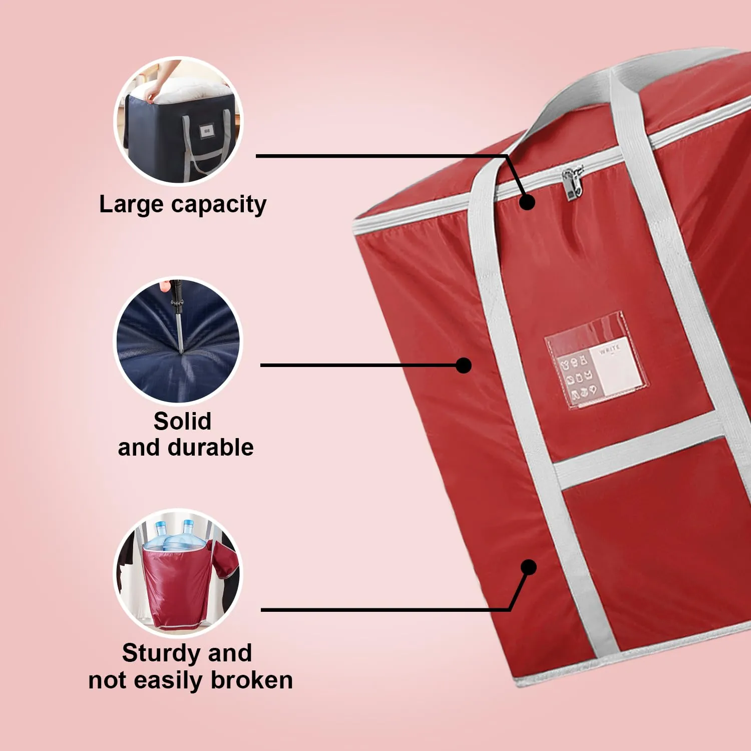 Kuber Industries Storage Bag | Foldable Storage Bag | Moisture Proof Wardrobe Organizer | Underbed Storage Bag for Blanket-Clothes | Travel Moving Bag with Handle | L ZH015RD | Red