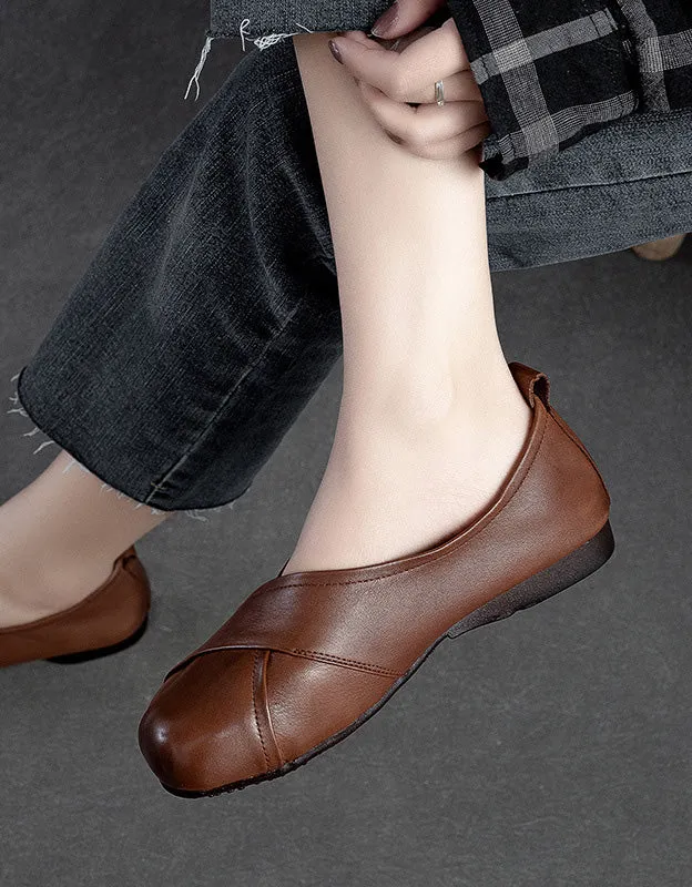 Leather Cross Comfortable Retro Flat Shoes