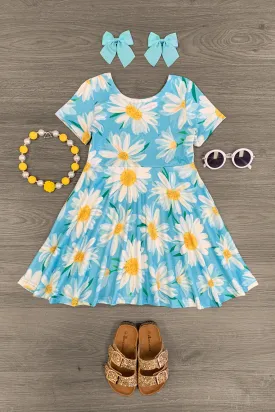 Light Blue Daisy Short Sleeve Dress