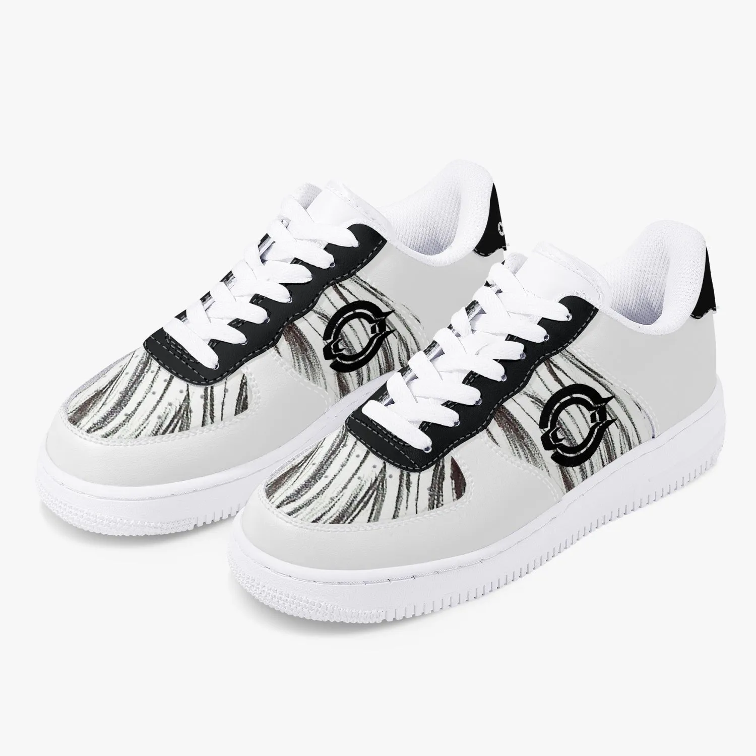 Low-Top Leather Sports Sneakers Black&White