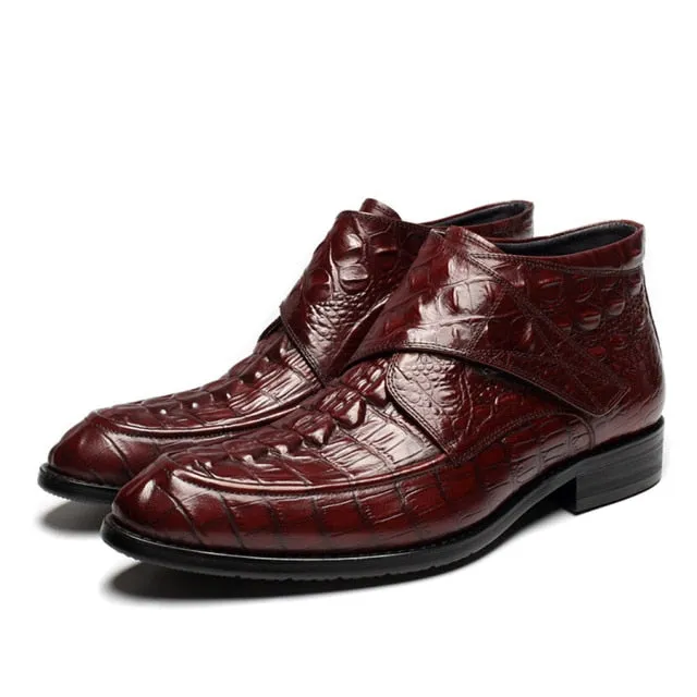 Luxury CrocLeather Soft Wine Boots