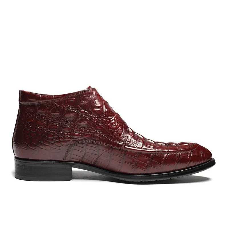 Luxury CrocLeather Soft Wine Boots