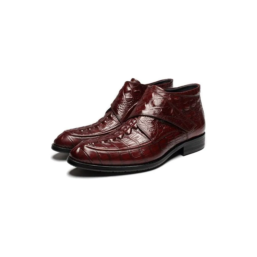 Luxury CrocLeather Soft Wine Boots