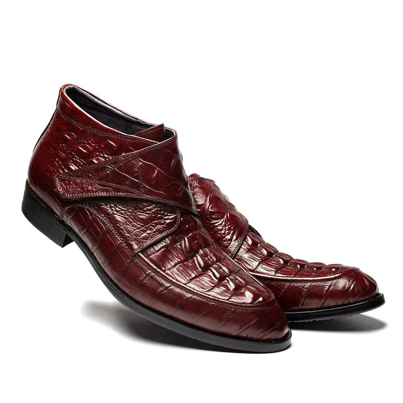 Luxury CrocLeather Soft Wine Boots