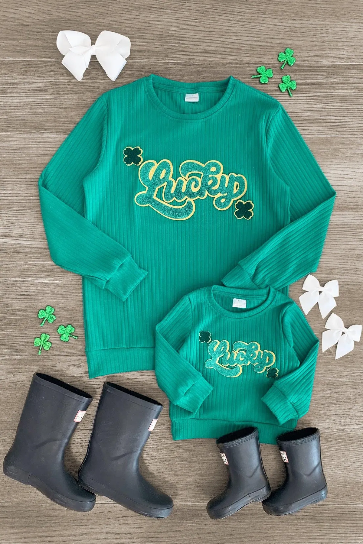 Mom & Me - "Lucky" Green Chenille Patch Top