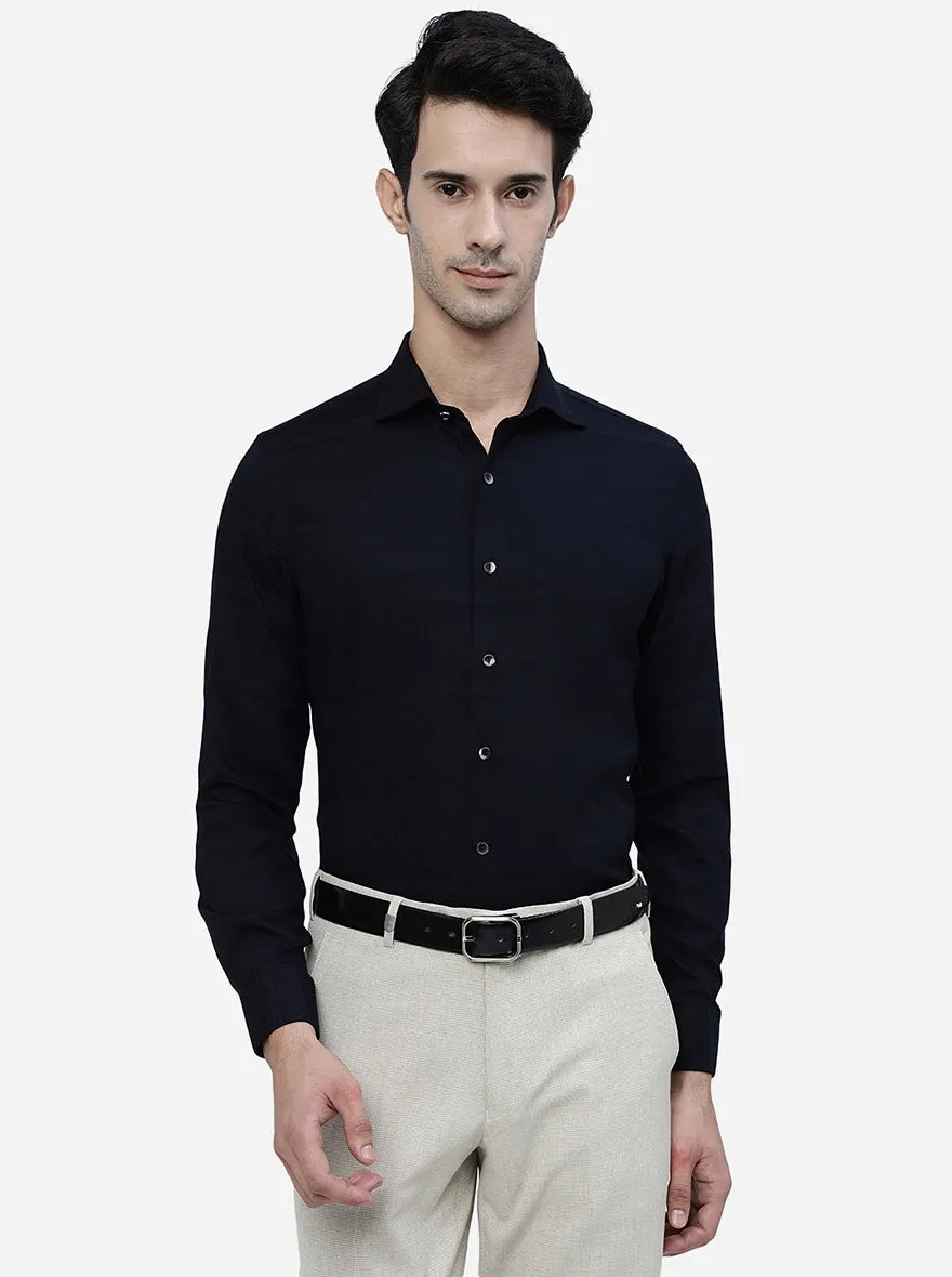 Navy Blue Checked Slim Fit Party Wear Shirt | Wyre